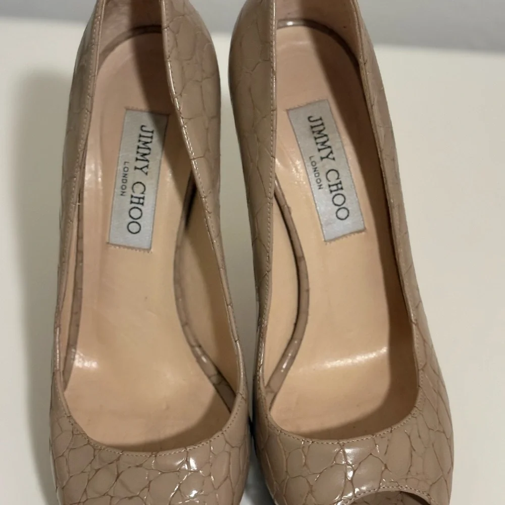 Jimmy Choo Nude Patent Peep-Toe Pumps